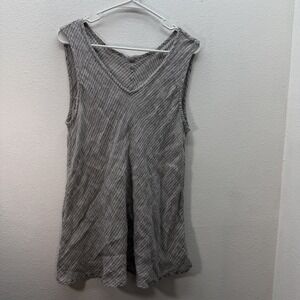 Flax Womens S 100% Linen Black White V Neck Sleeveless Tank Top Lagenlook